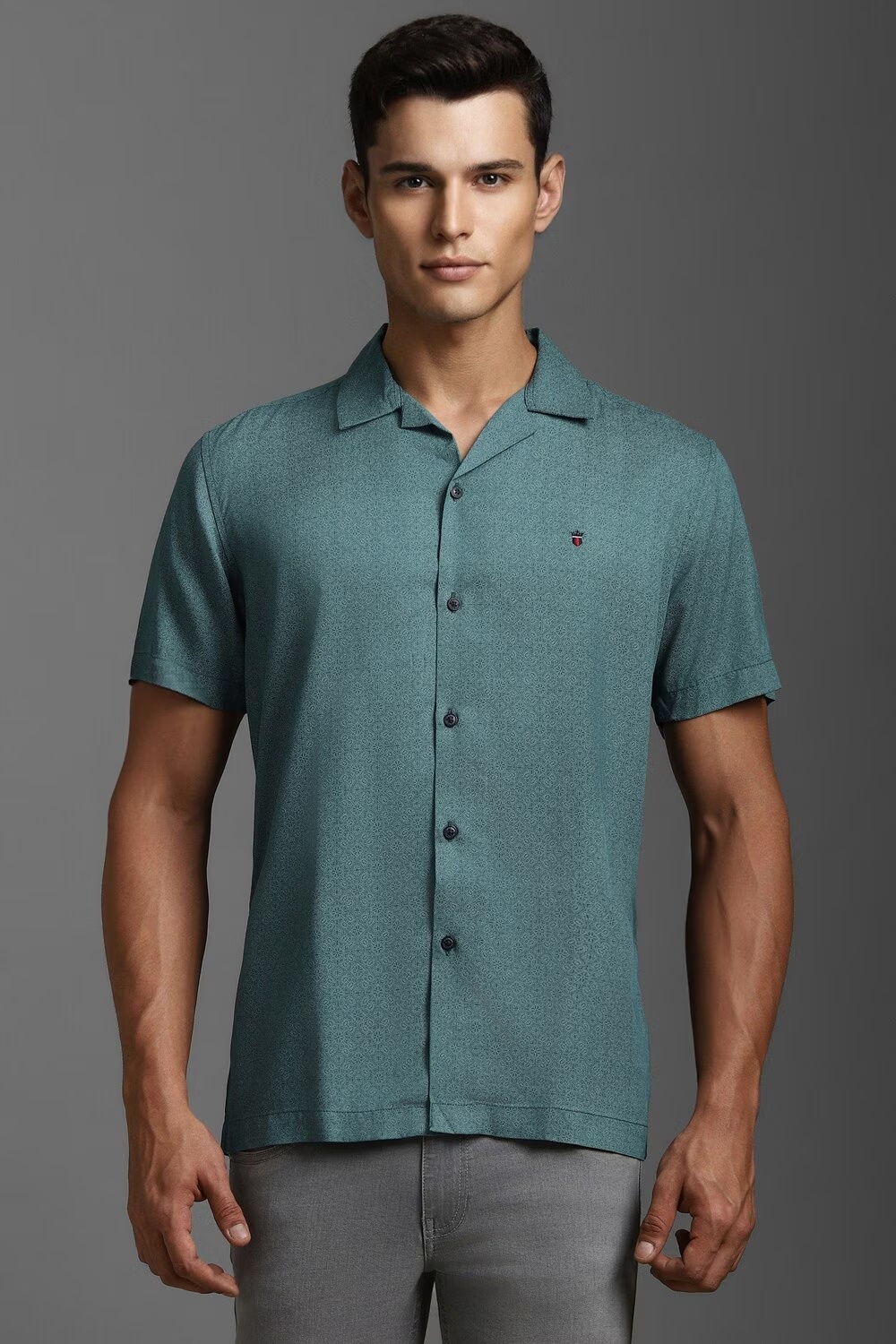 Men Green Slim Fit Print Half Sleeves Casual Shirt-Green