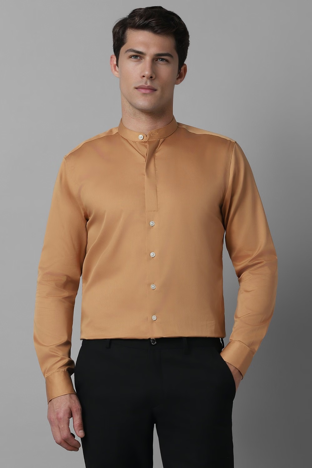 Men Brown Solid Full Sleeves Formal Shirt-Brown