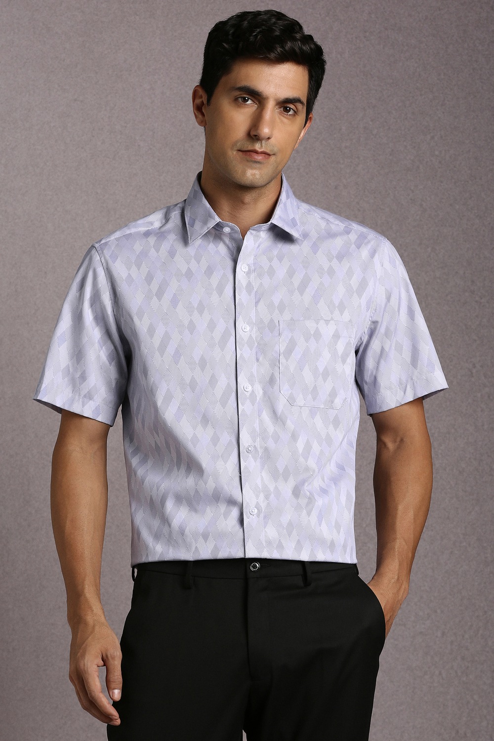 Men Light Blue Print Half Sleeves Formal Shirt-Light Blue