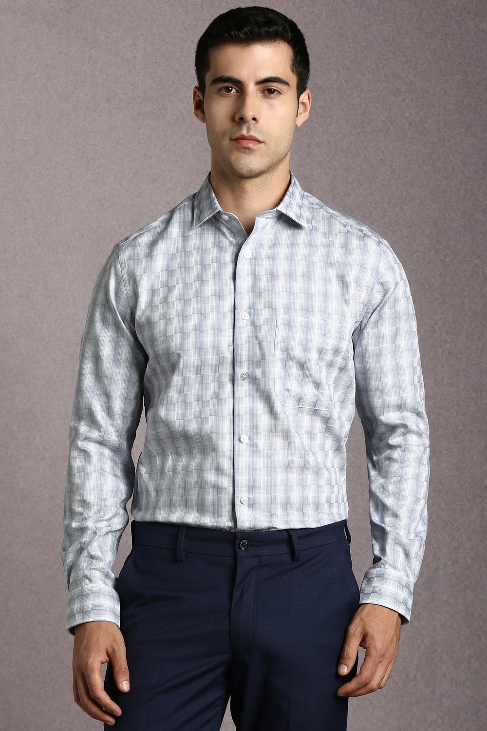 Men Grey Check Full Sleeves Formal Shirt-Grey