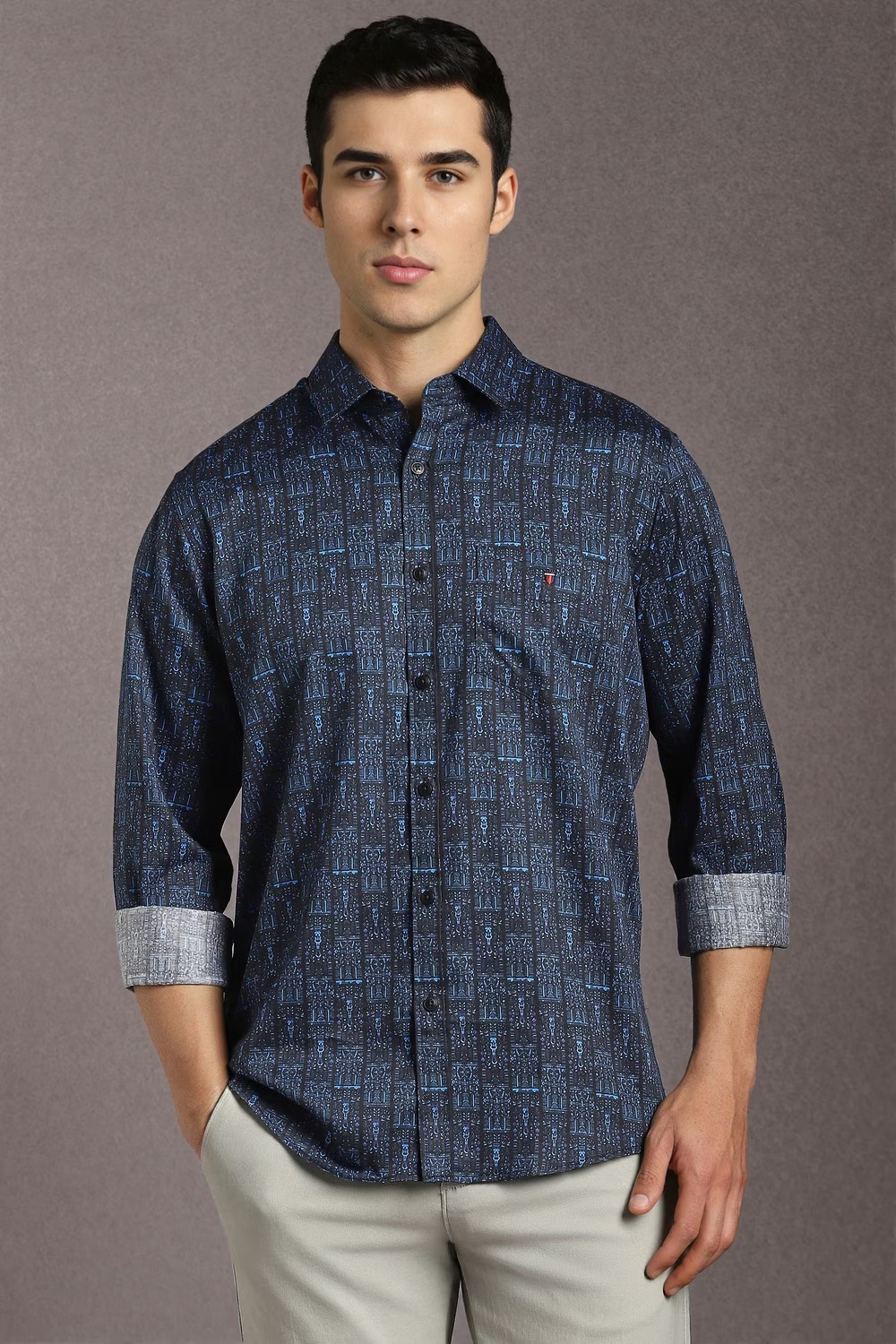 Men Black Print Full Sleeves Casual Shirt-Black