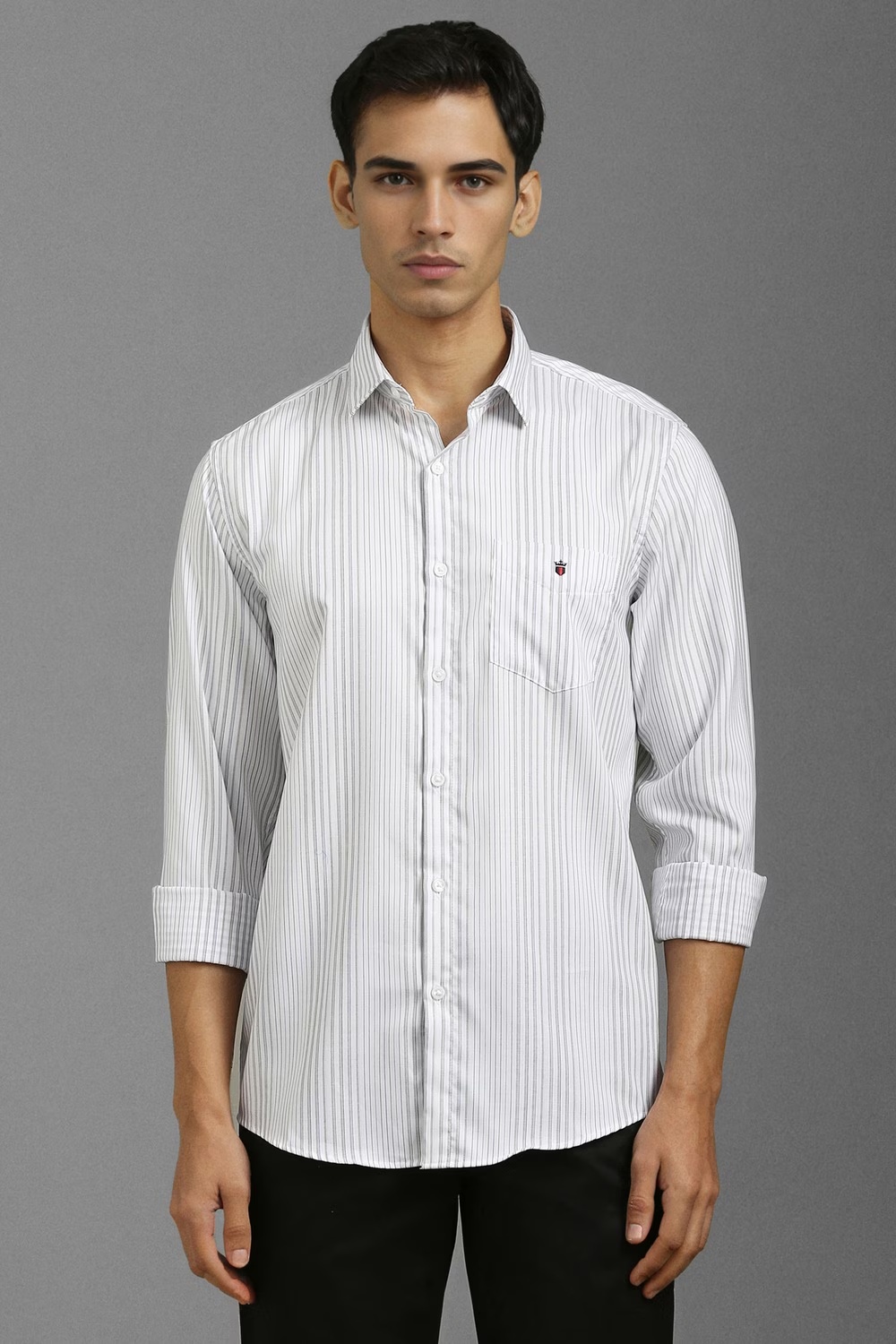 Men White Stripe Full Sleeves Casual Shirt-White
