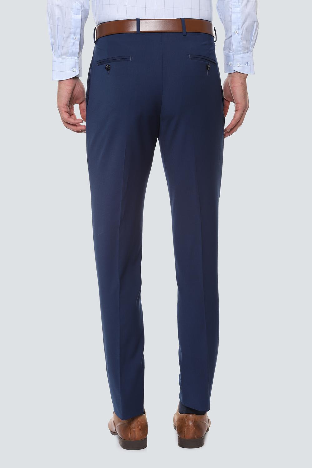 Men Navy Regular Fit Textured Pleated Formal Trousers-Navy