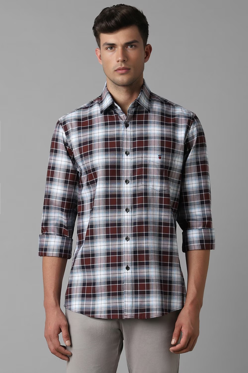 Men White Check Full Sleeves Casual Shirt-White