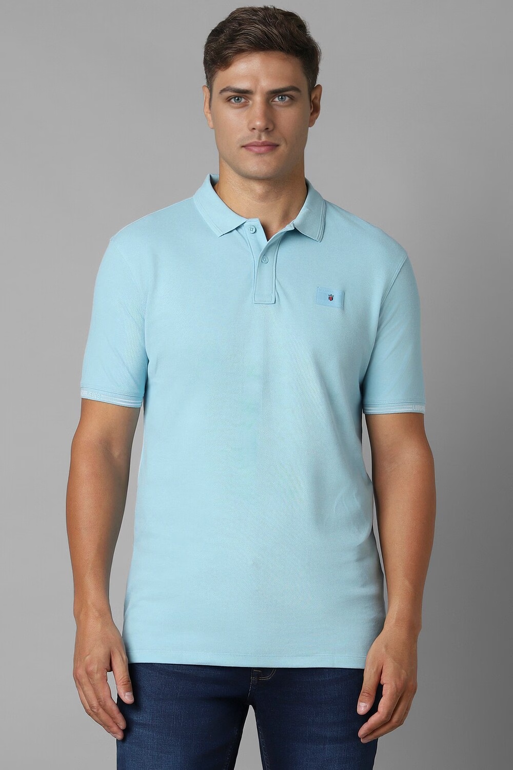 Men Blue Solid Polo Neck T-shirt-Blue