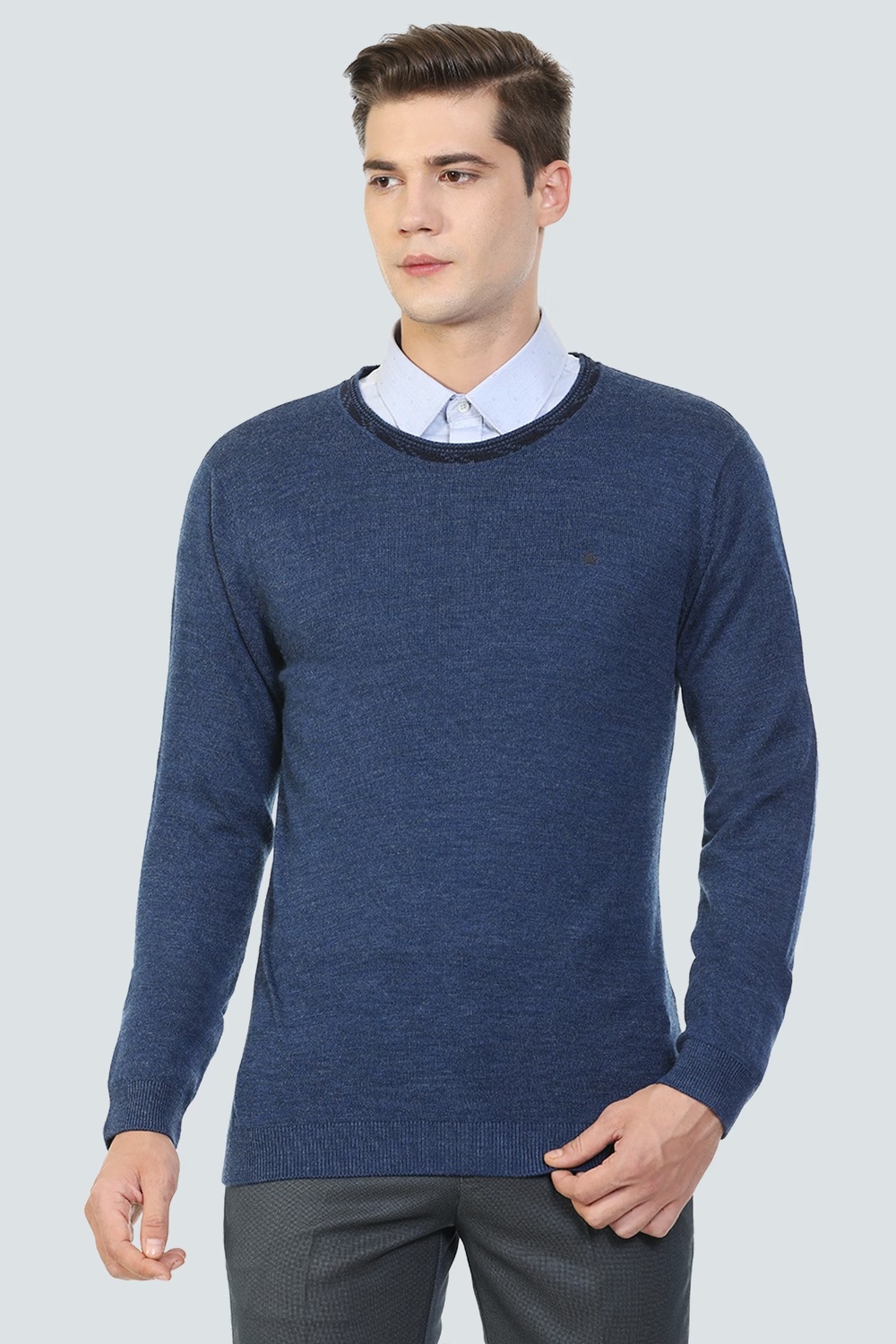 Men Navy Solid Crew Neck Full Sleeves Sweater-Navy