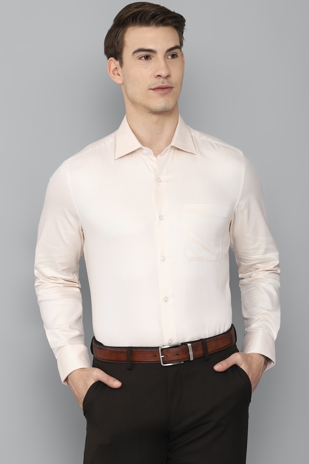 Men Cream Classic Fit Textured Full Sleeves Formal Shirt-Cream