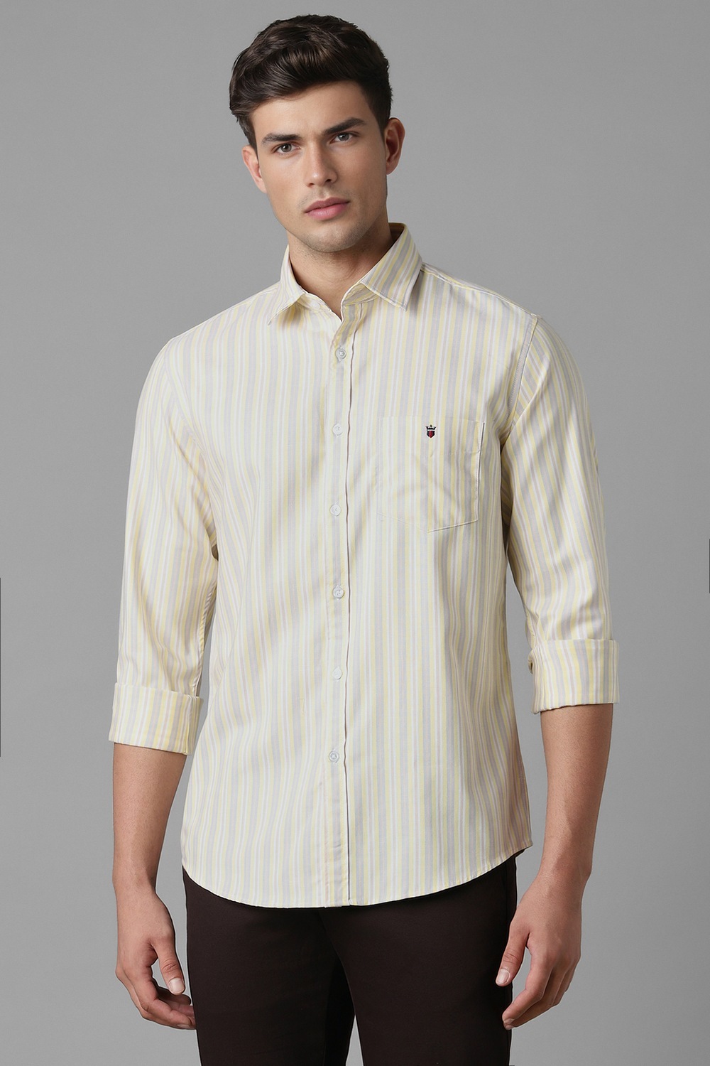 Men Yellow Stripe Full Sleeves Casual Shirt-Yellow