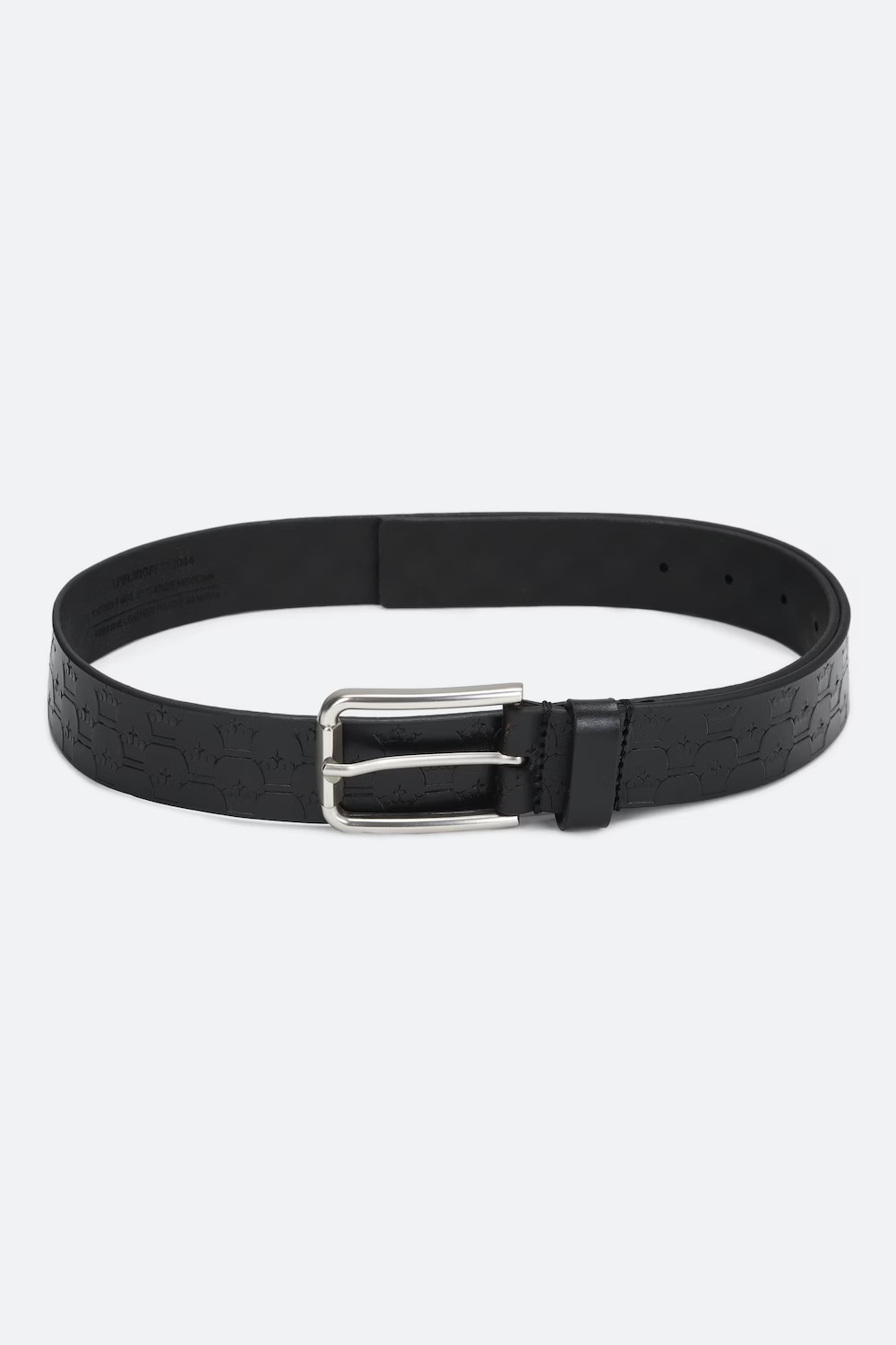 Men Black Textured Genuine Leather Casual Belt-Black