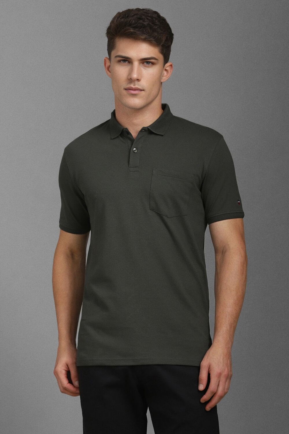 Men Green Textured Polo Neck T-shirt-Green