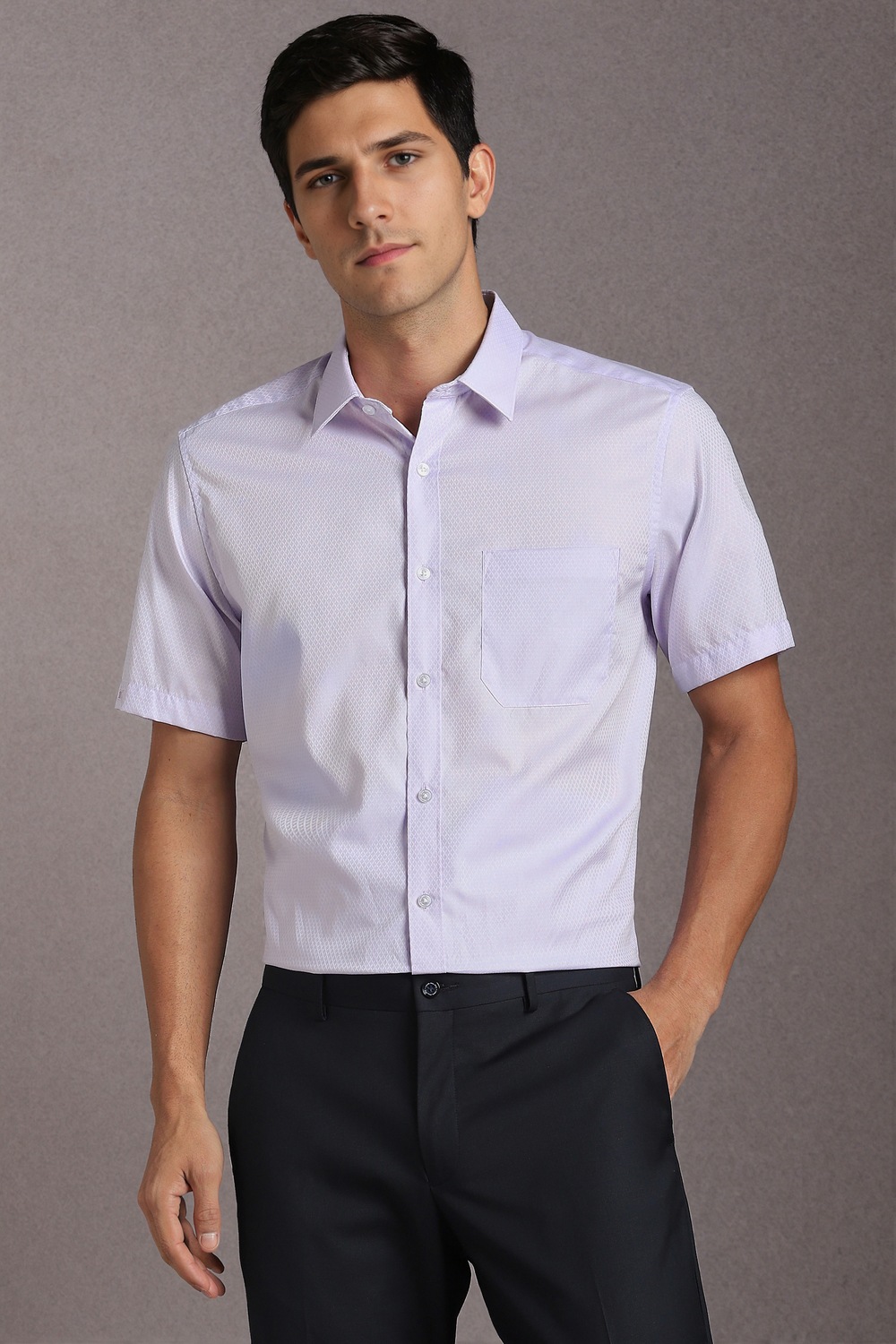 Men Lilac Textured Half Sleeves Formal Shirt-Lilac