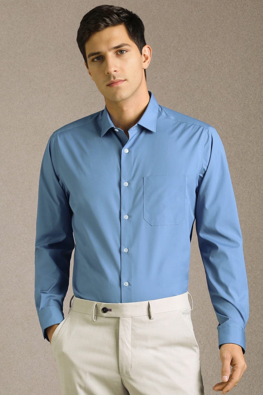 Men Light Blue Solid Full Sleeves Formal Shirt-Light Blue