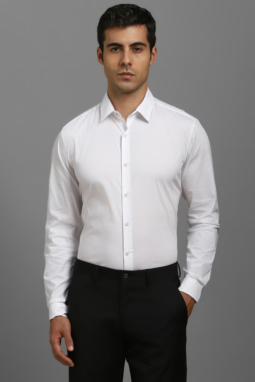 Men White Super Slim Fit Solid Full Sleeves Casual Shirt-White