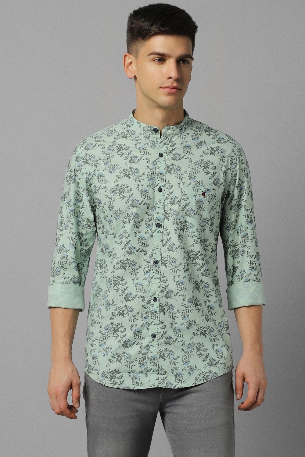 Men Green Super Slim Fit Print Full Sleeves Casual Shirt-Green