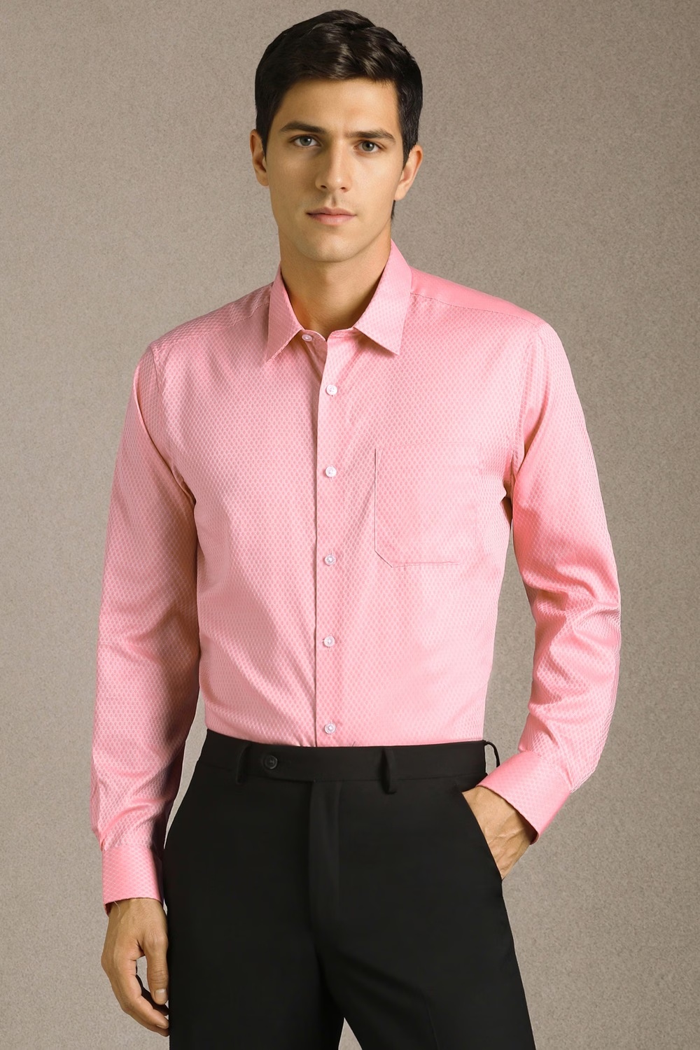 Men Pink Textured Full Sleeves Formal Shirt-Pink