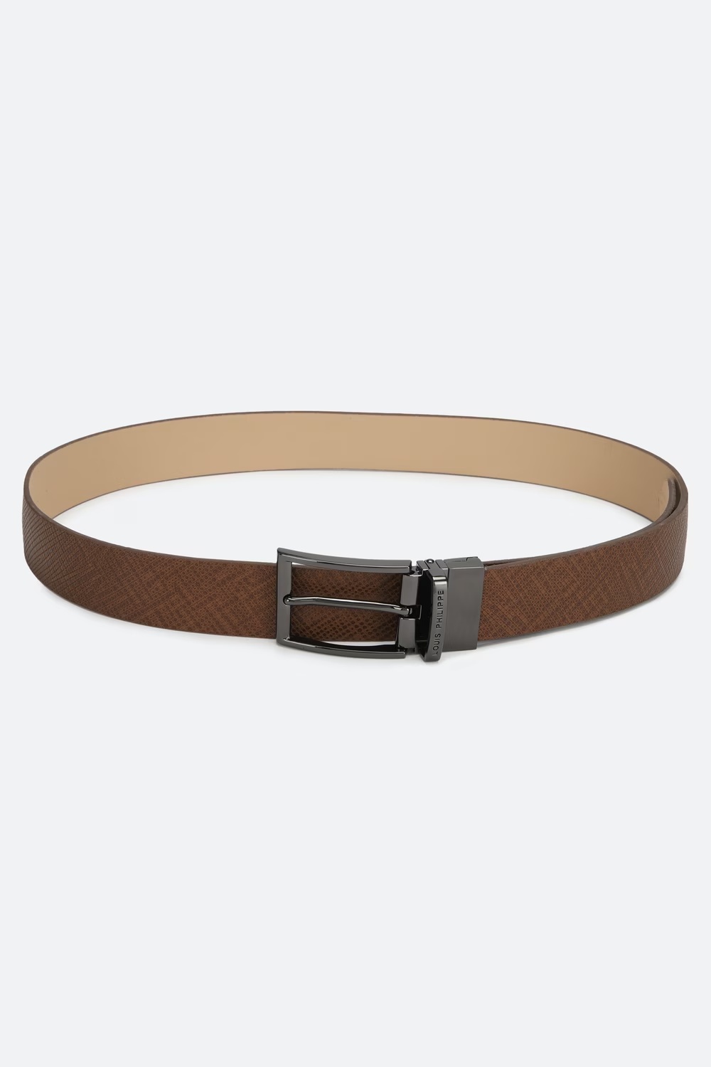 Men Brown Textured Genuine Leather Formal Belt-Brown