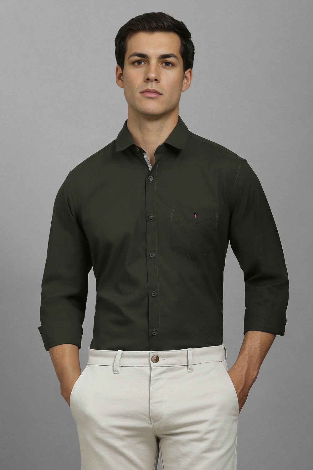 Men Green Slim Fit Solid Full Sleeves Casual Shirt-Green