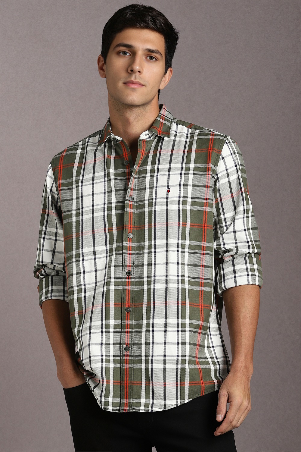 Men Green Check Full Sleeves Casual Shirt-Green