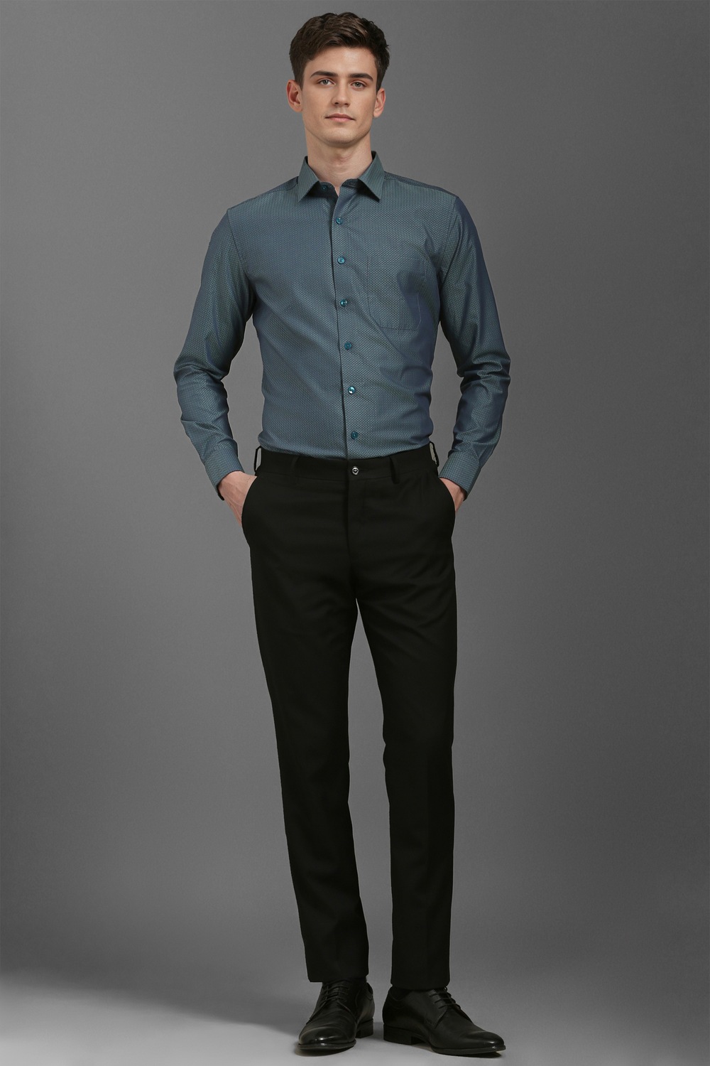Men Green Slim Fit Print Full Sleeves Formal Shirt-Green