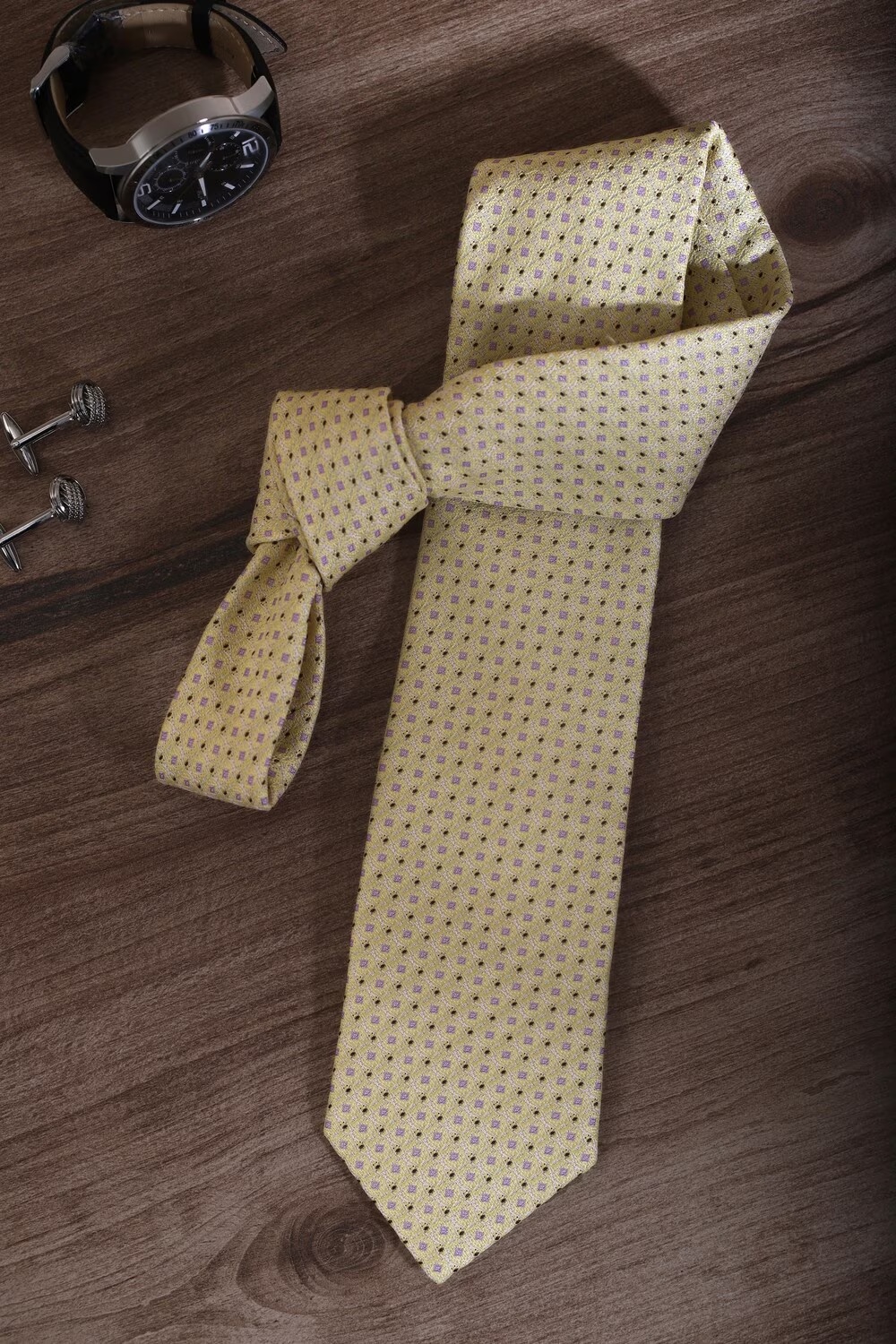 Men Yellow Print Tie-Yellow