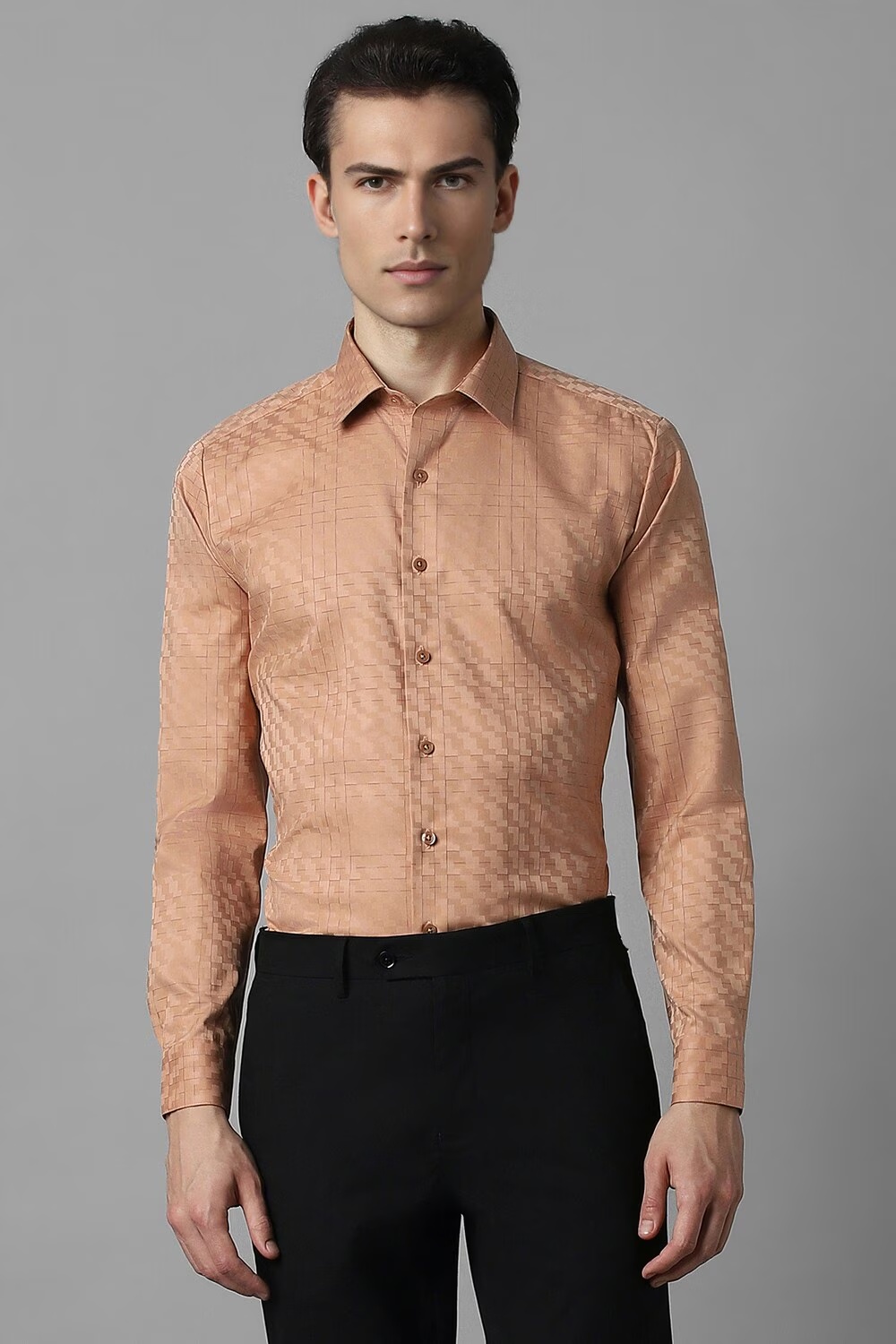 Men Orange Slim Fit Check Full Sleeves Formal Shirt-Orange