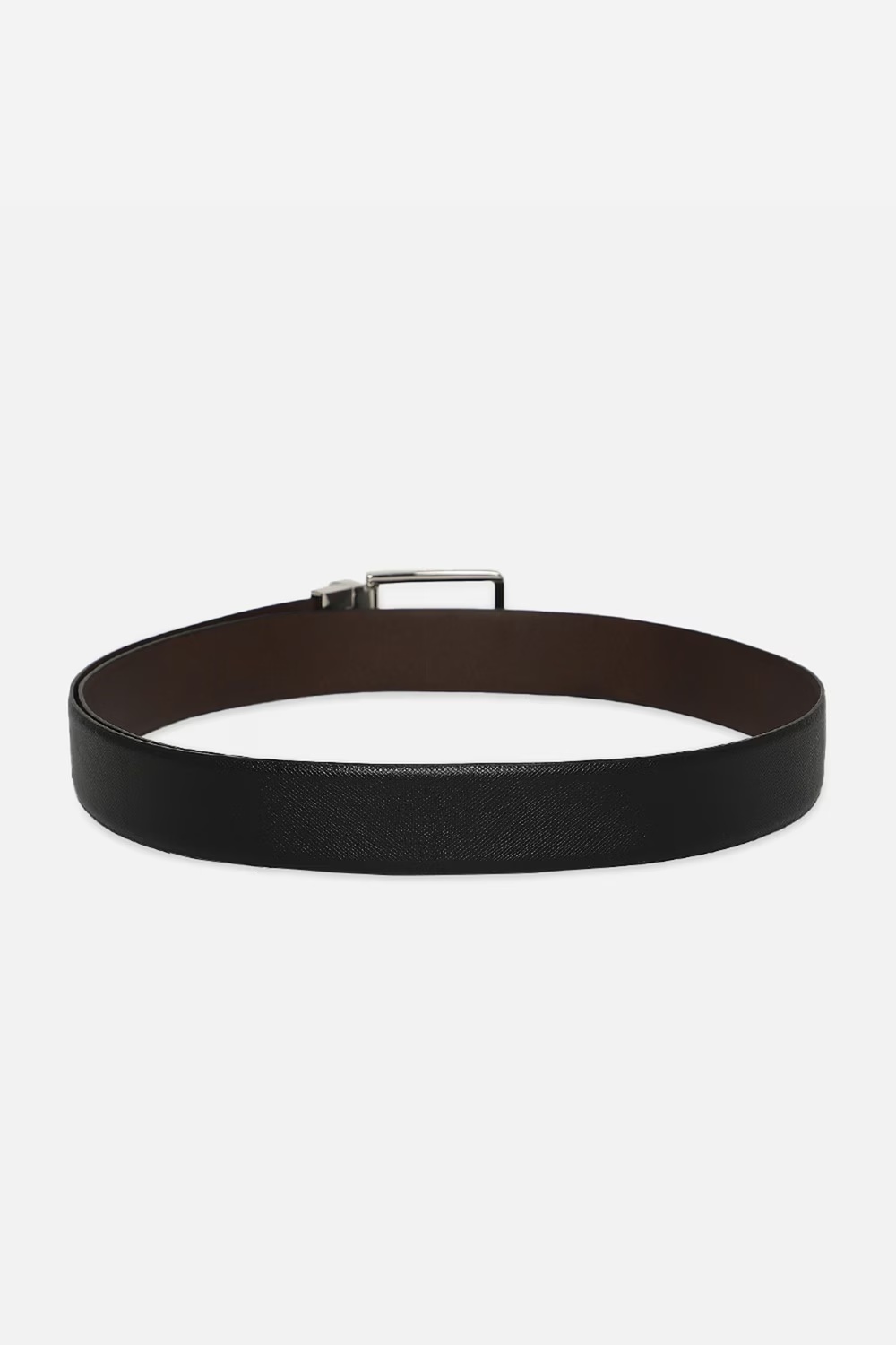 Men Black Solid Leather Formal Belt-Black