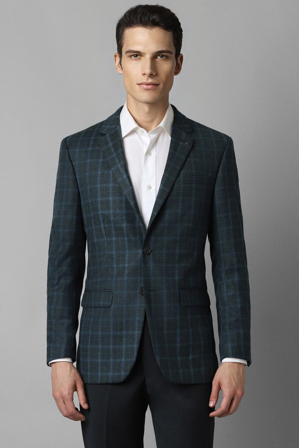 Men Green Regular Fit Check Formal Blazer-Green