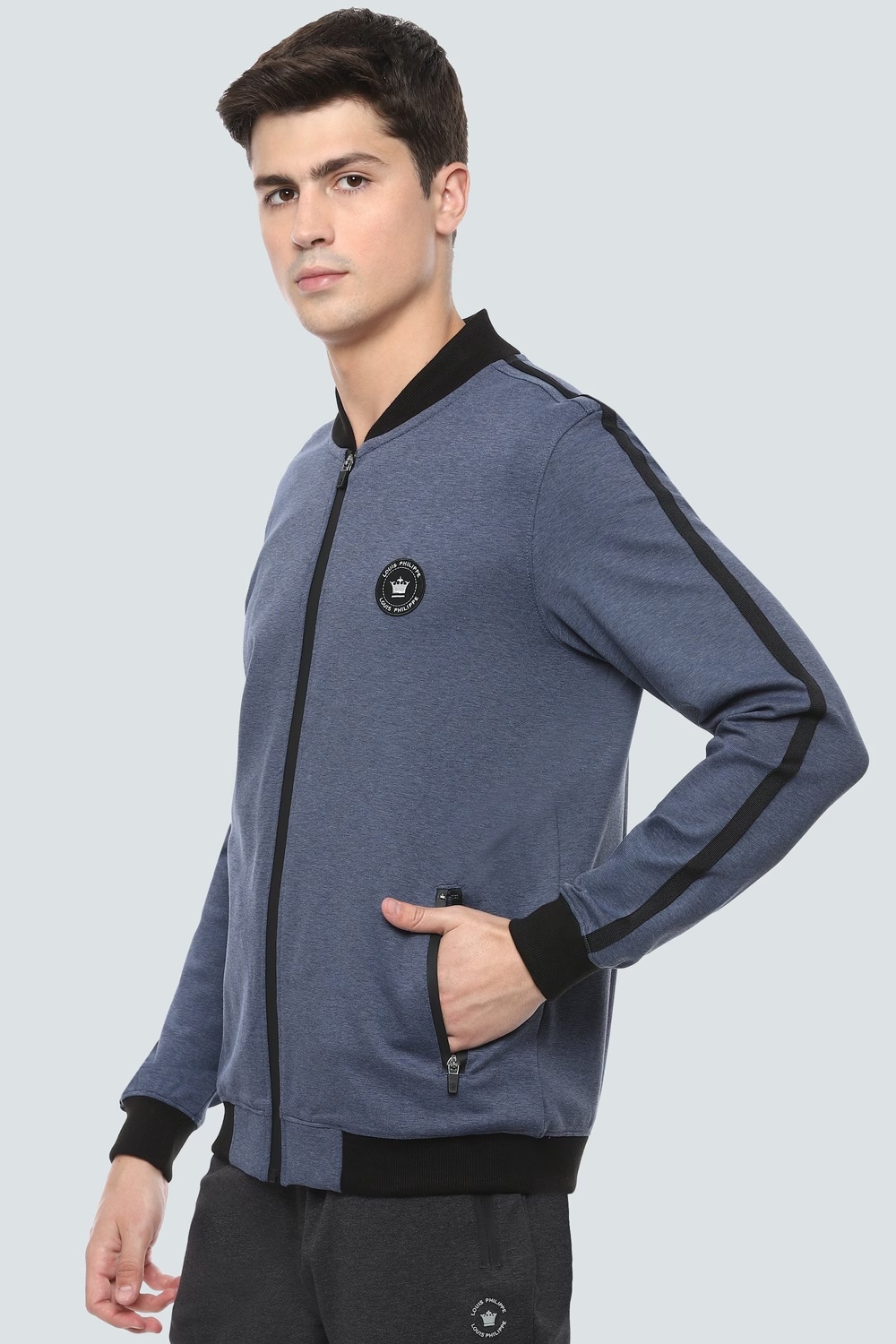 Men Casual Blue Solid Sweatshirt-Blue