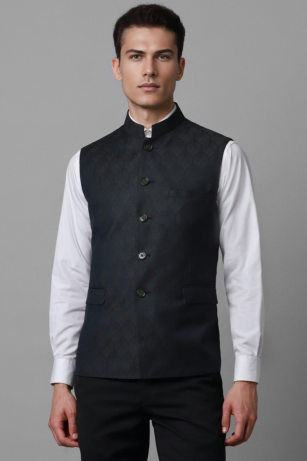 Men Black Embroidered Slim Fit Party Nehru Jacket-Black