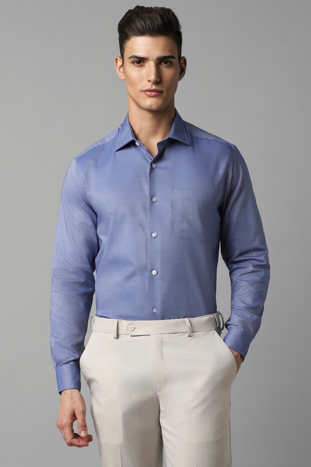 Men Blue Classic Fit Textured Full Sleeves Formal Shirt-Blue