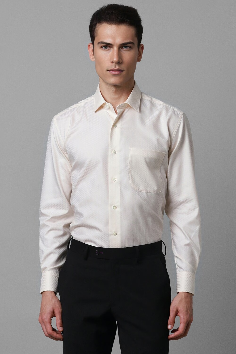 Men Cream Classic Fit Print Full Sleeves Formal Shirt-Cream
