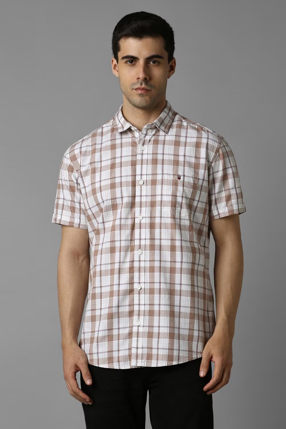 Men White Slim Fit Check Half Sleeves Casual Shirt-White