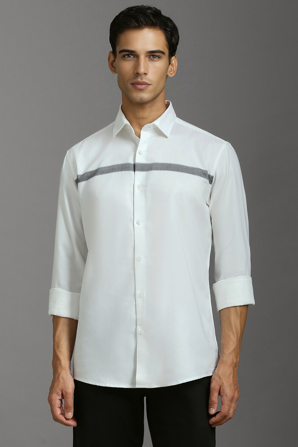 Men White Slim Fit Patterned Full Sleeves Casual Shirt-White