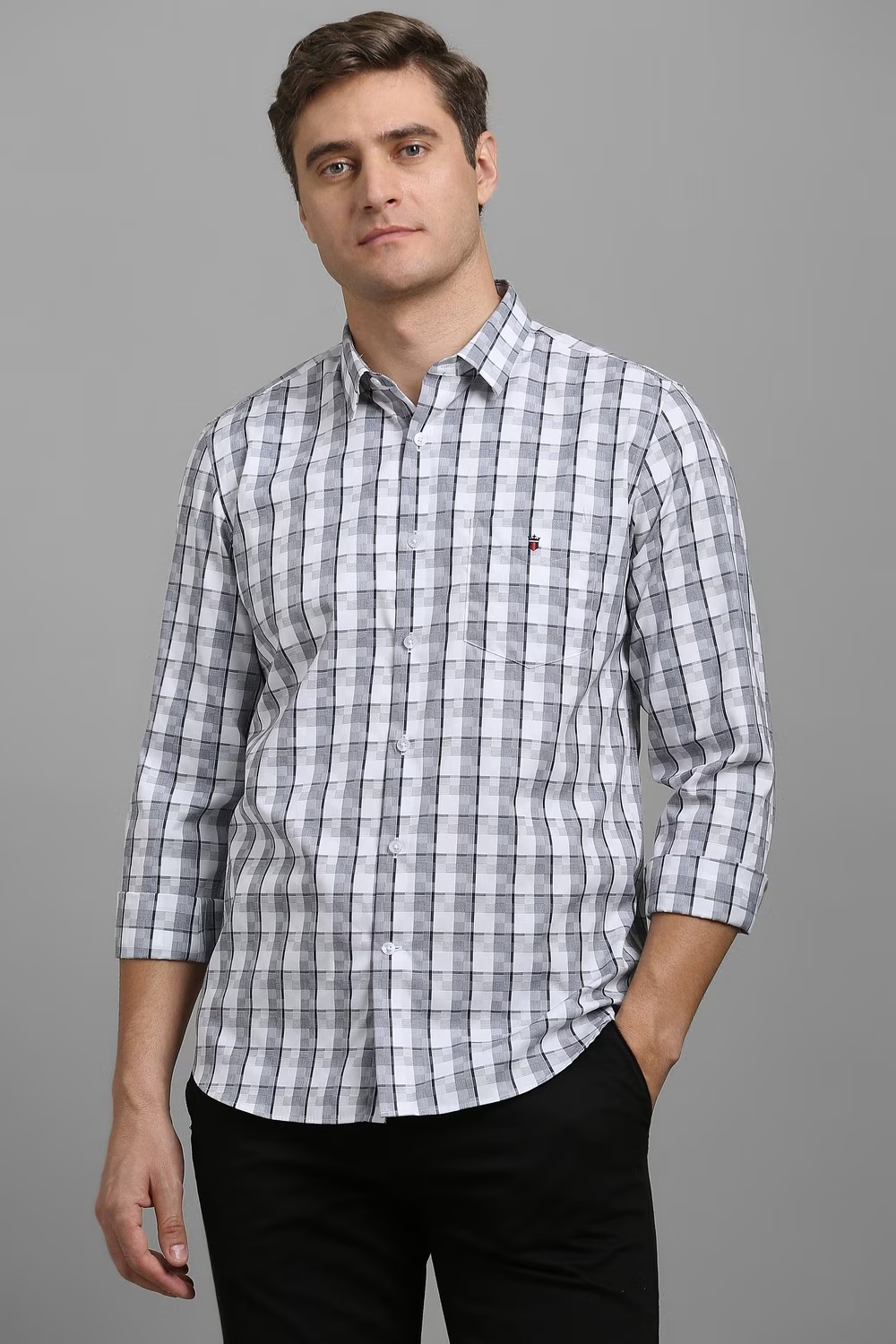 Men White Check Full Sleeves Casual Shirt-White