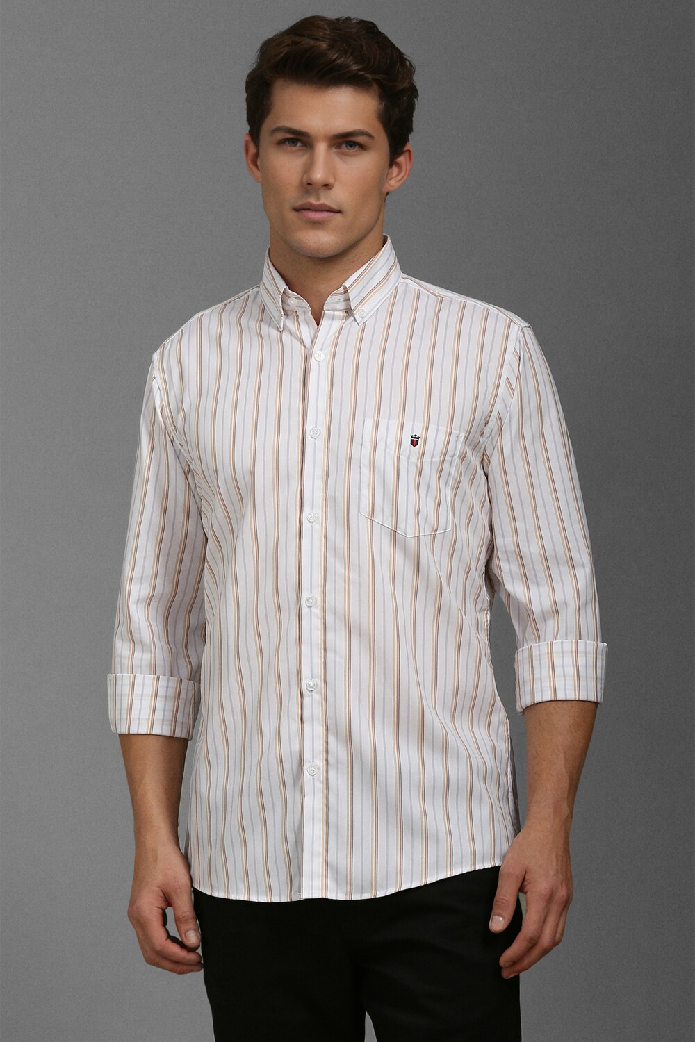 Men White Slim Fit Stripe Full Sleeves Casual Shirt-White